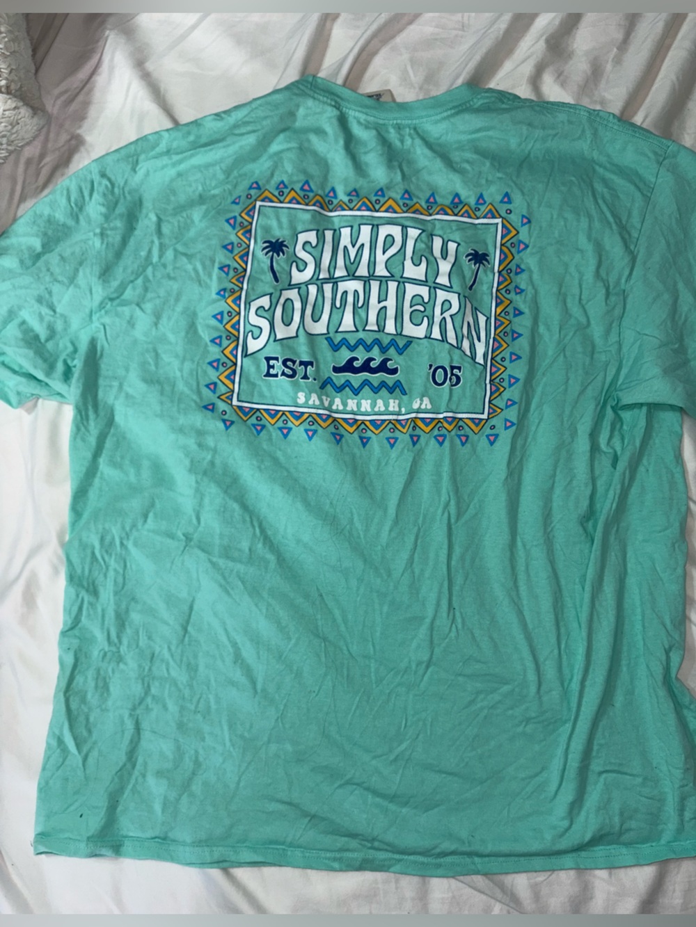 Simply Southern Mint Graphic Swim Tee with Blue & Yellow Accents